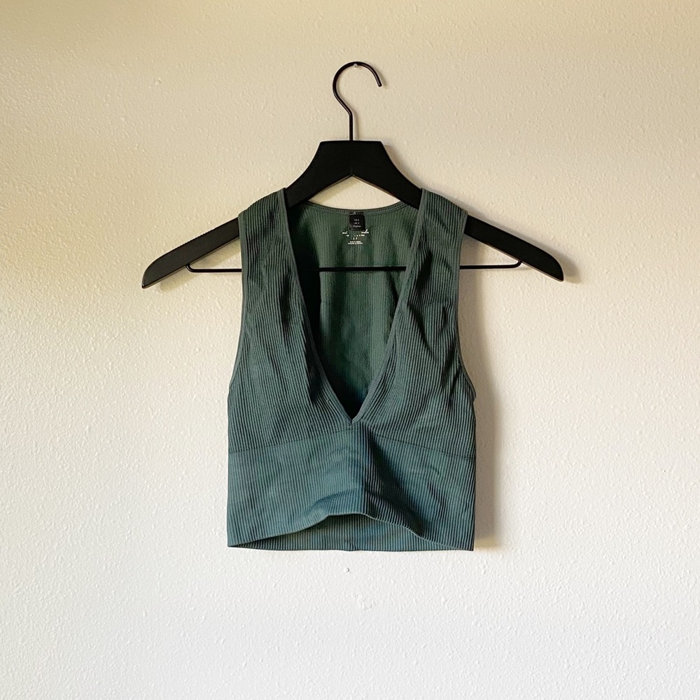 Urban Outfitters Out From Under Green Ribbed VNeck Crop Top Size Small